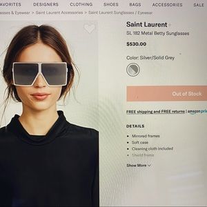 YSL Saint Laurent Betty SL182 Sunglasses Silver